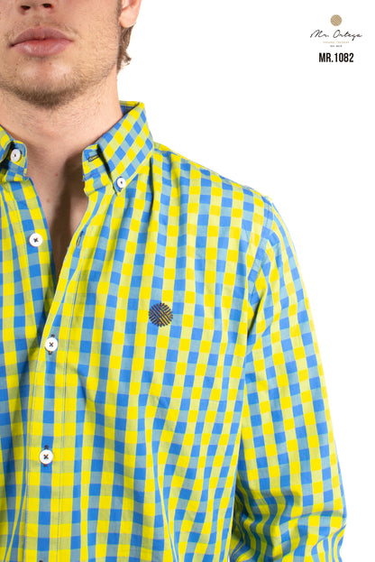 CAMISA CUADROS AMARILLO / AZUL