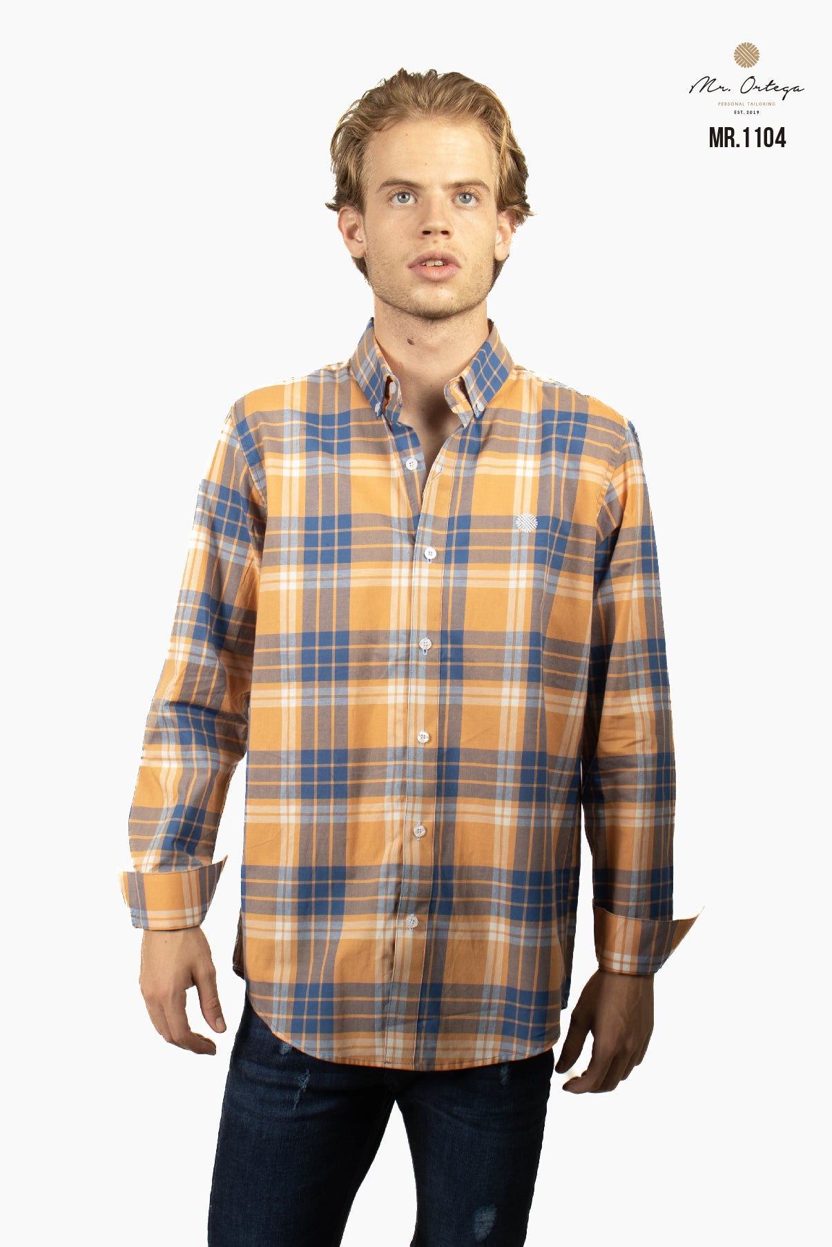 CAMISA CUADROS NARANJA CLARO