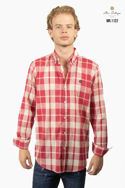 CAMISA CUADROS ROJA Y BEIGE