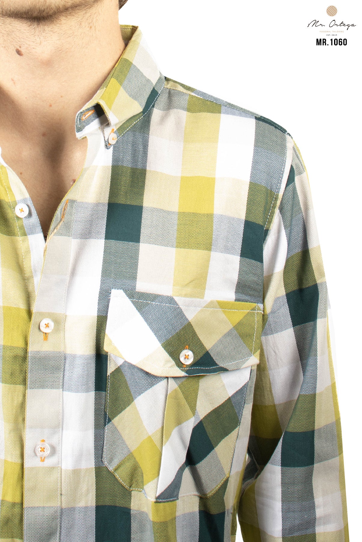 CAMISA CUADROS VERDE OSCURO Y VERDE LIMÓN DOBLE BOLSA