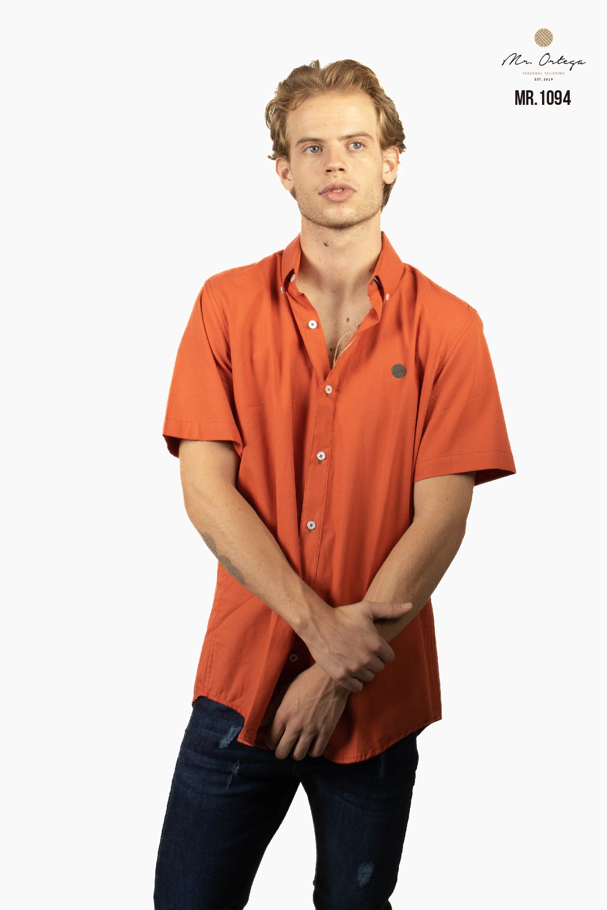 CAMISA LISA LADRILLO MANGA CORTA