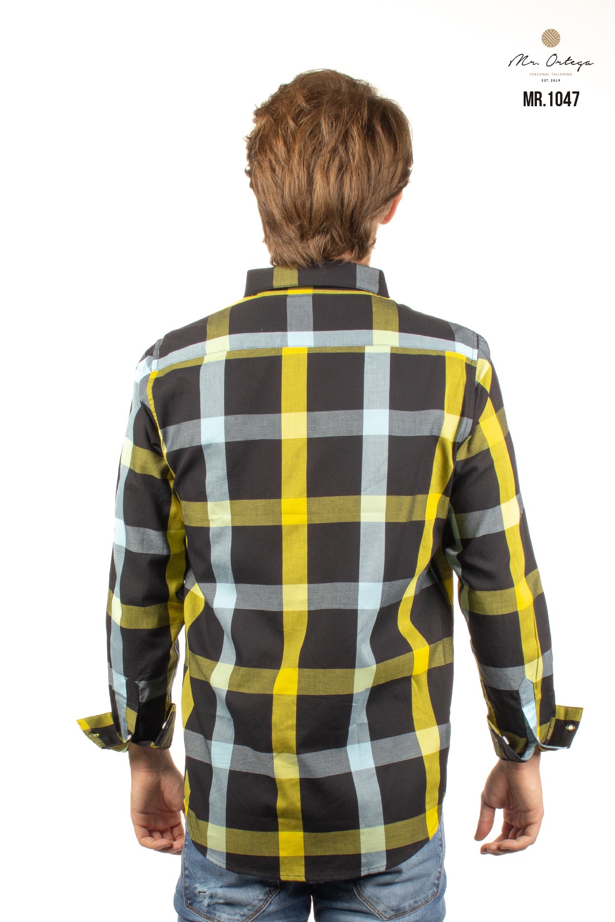 CAMISA NEGRA CUADROS AMARILLO Y BLANCO