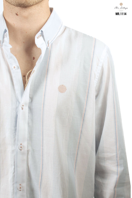 CAMISA RAYAS BLANCO / AZUL CIELO Y ROSA