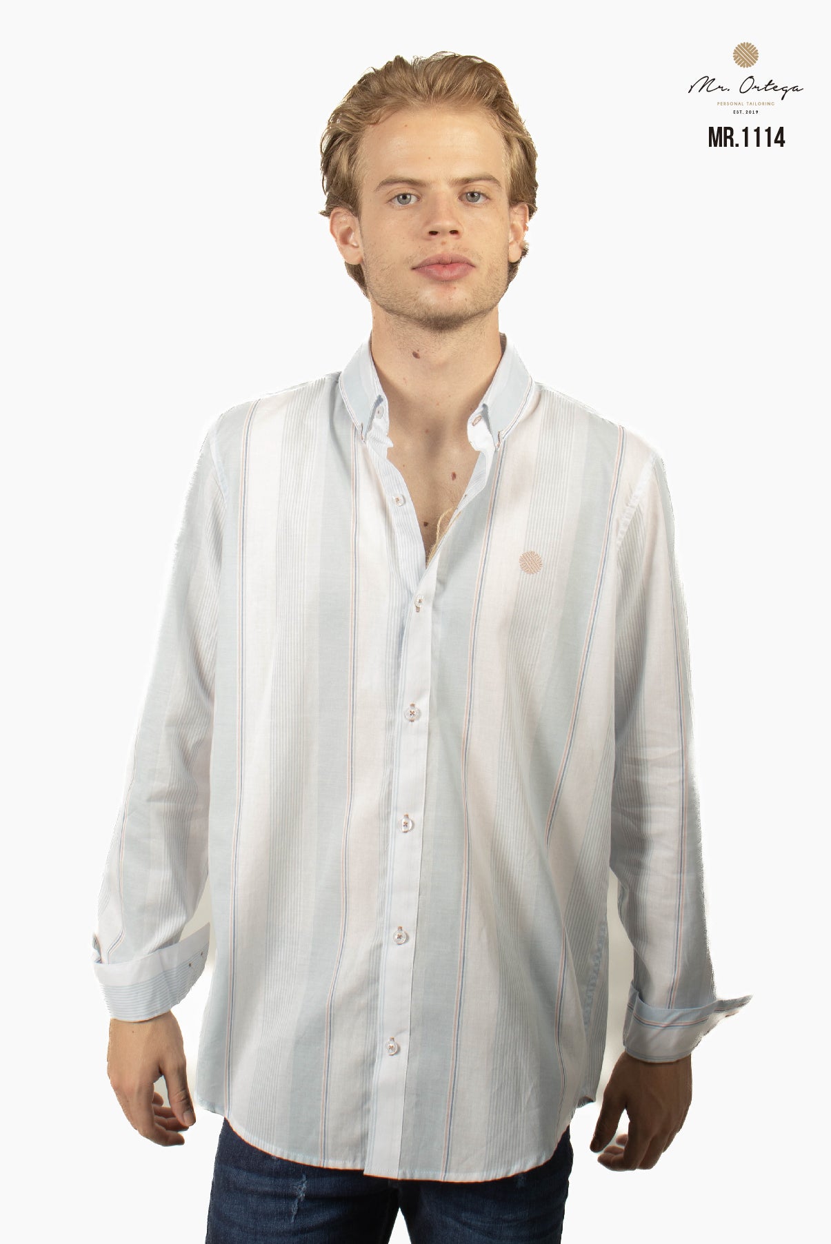 CAMISA RAYAS BLANCO / AZUL CIELO Y ROSA