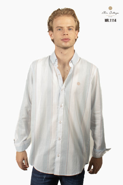 CAMISA RAYAS BLANCO / AZUL CIELO Y ROSA