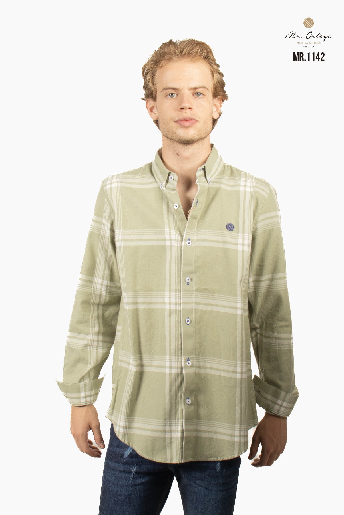 CAMISA VERDE CLARO FRANJAS BLANCAS