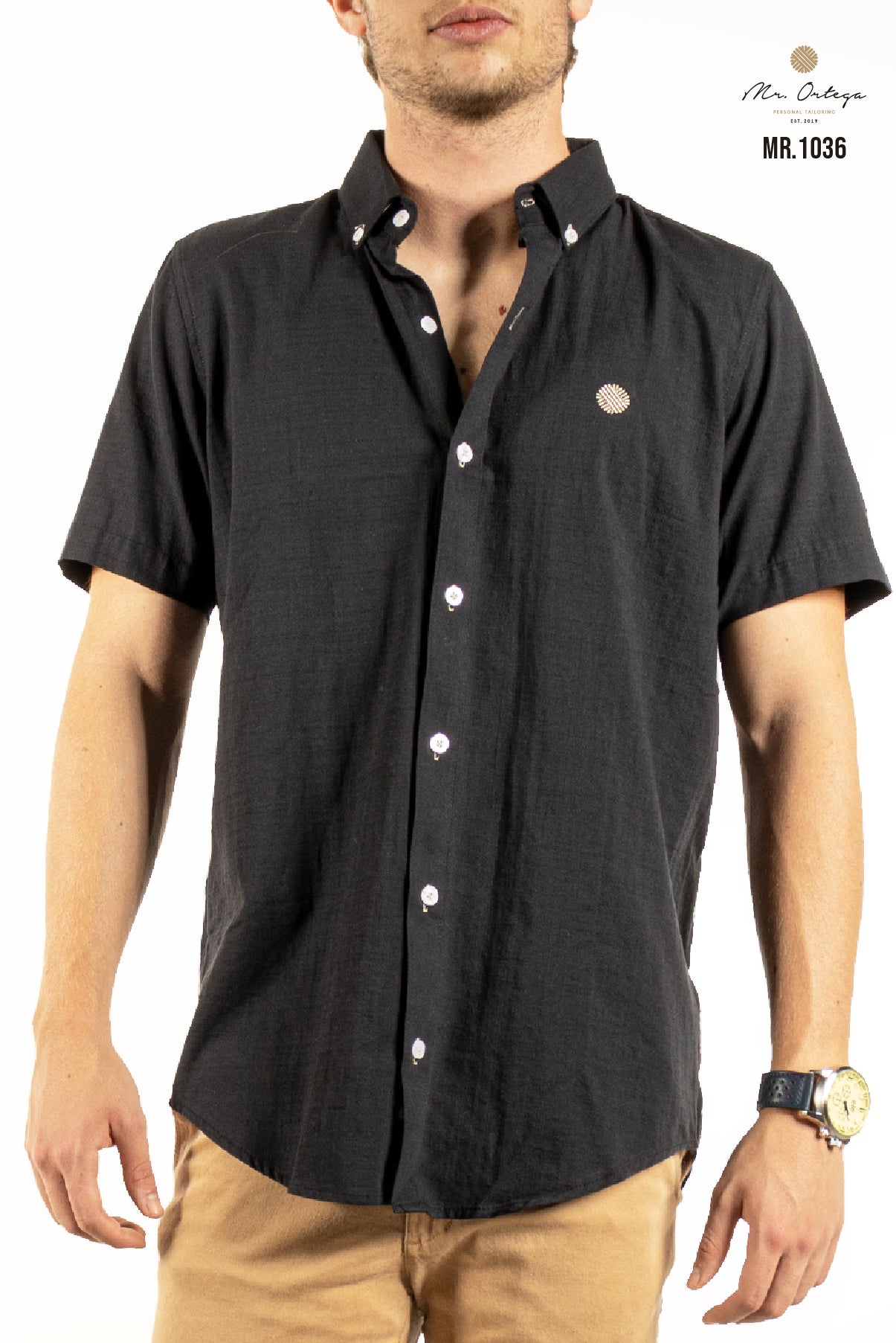 Camisa negra manga corta clearance